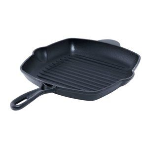 NEW-10" Enameled Cast Iron Grill Pan-Matte Black